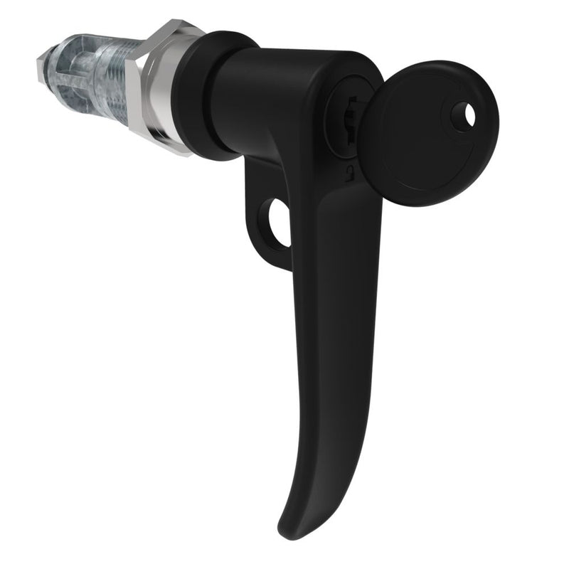 SOUTHCO Quarter-Turn Cam Latch, Key Locking (Reversible Key), L-Handle, Pad Locking, Sealed, Zinc Alloy, Powder Coat, Black [E5-7A-725-UU4-13]