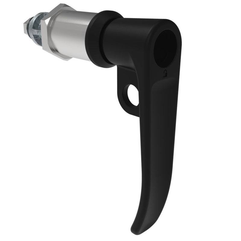 SOUTHCO Quarter-Turn Cam Latch, Key Locking (without lock core), L-Handle, Pad Locking, Sealed, Zinc Alloy, Powder Coat, Black [E5-7A-735-UU5]
