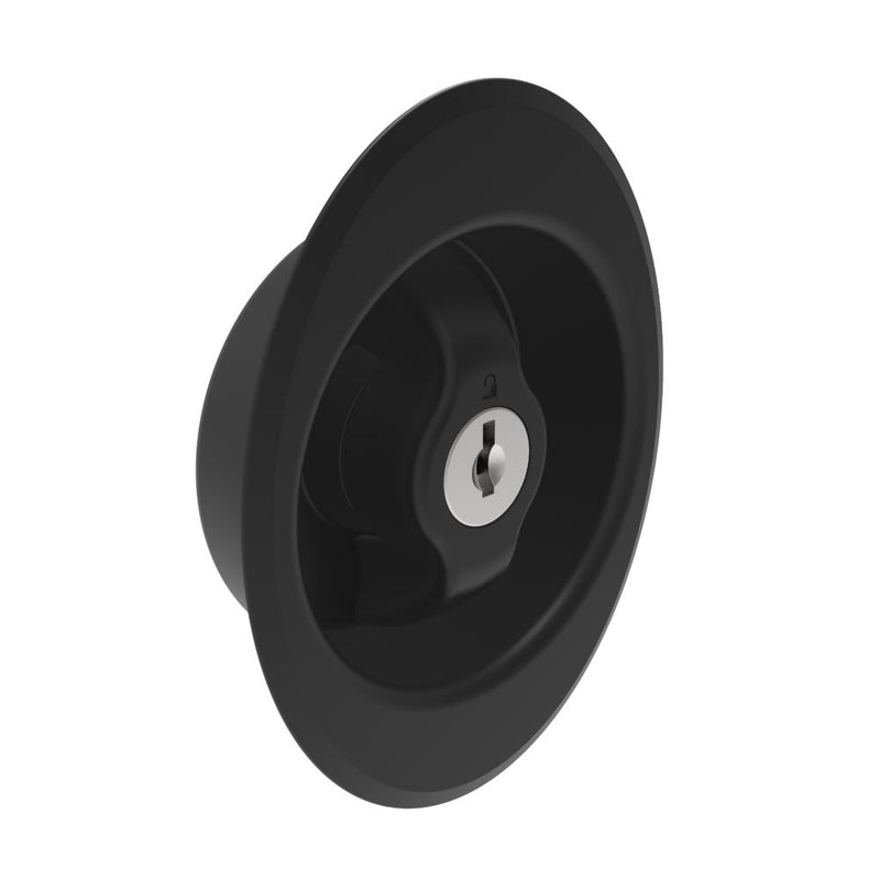 SOUTHCO Quarter-Turn Cam Latch, Counter-Clockwise to Latch, Flush Cup Wing Style, Keylocking (CH751), Without Cam, Sealed, Zinc Alloy, Powder Coat, Black [E5-92-315-UU1-10]