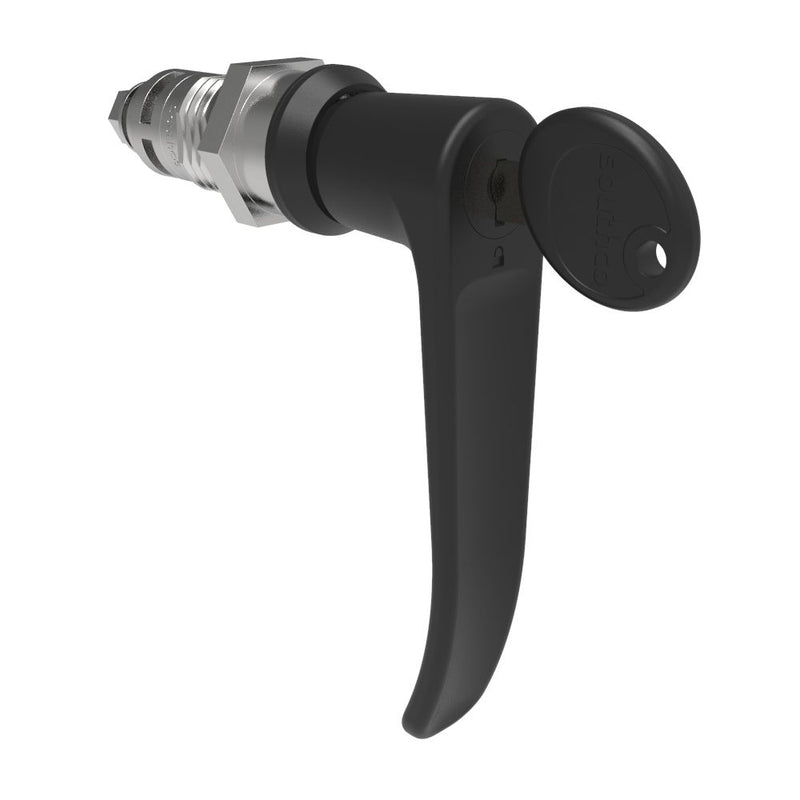 SOUTHCO Quarter-Turn Cam Latch, Key Locking (CH751), L-Handle, Without Cam, Sealed, Zinc Alloy, Powder Coat, Black [E5-9A-715-UU3-13]