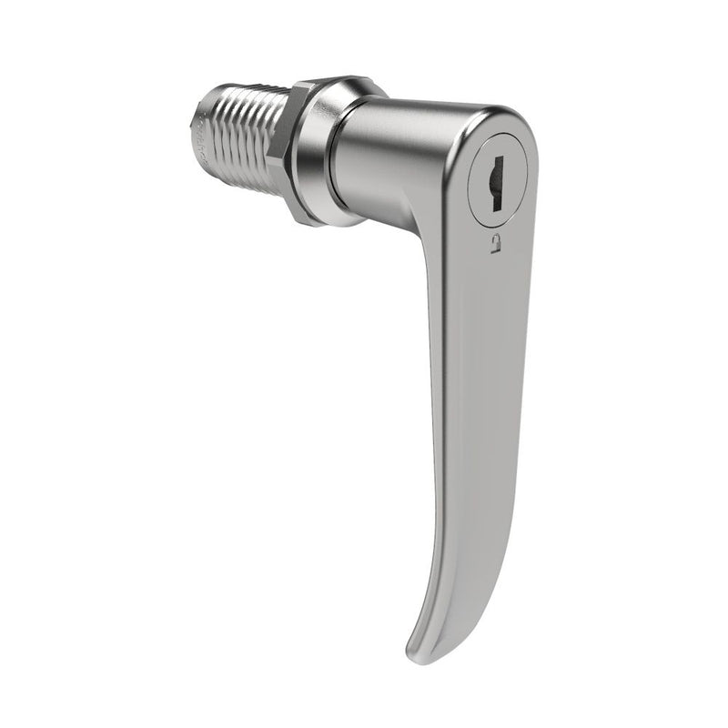 SOUTHCO Quarter-Turn Cam Latch, Key Locking (Reversible Key), L-Handle, Without Cam, Sealed, Zinc Alloy, Chrome Plated, Bright [E5-9A-722-UU1-10]