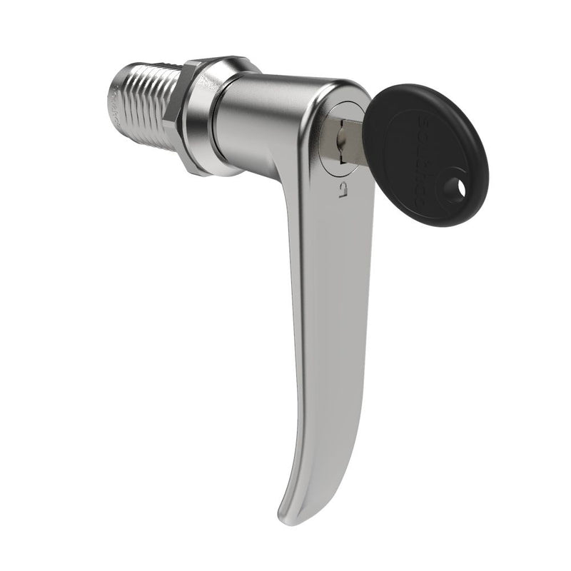 SOUTHCO Quarter-Turn Cam Latch, Key Locking (Reversible Key), L-Handle, Without Cam, Sealed, Zinc Alloy, Chrome Plated, Bright [E5-9A-722-UU1-13]