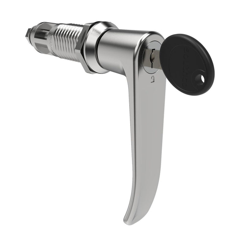 SOUTHCO Quarter-Turn Cam Latch, Key Locking (Reversible Key), L-Handle, Without Cam, Sealed, Zinc Alloy, Chrome Plated, Bright [E5-9A-722-UU2-13]