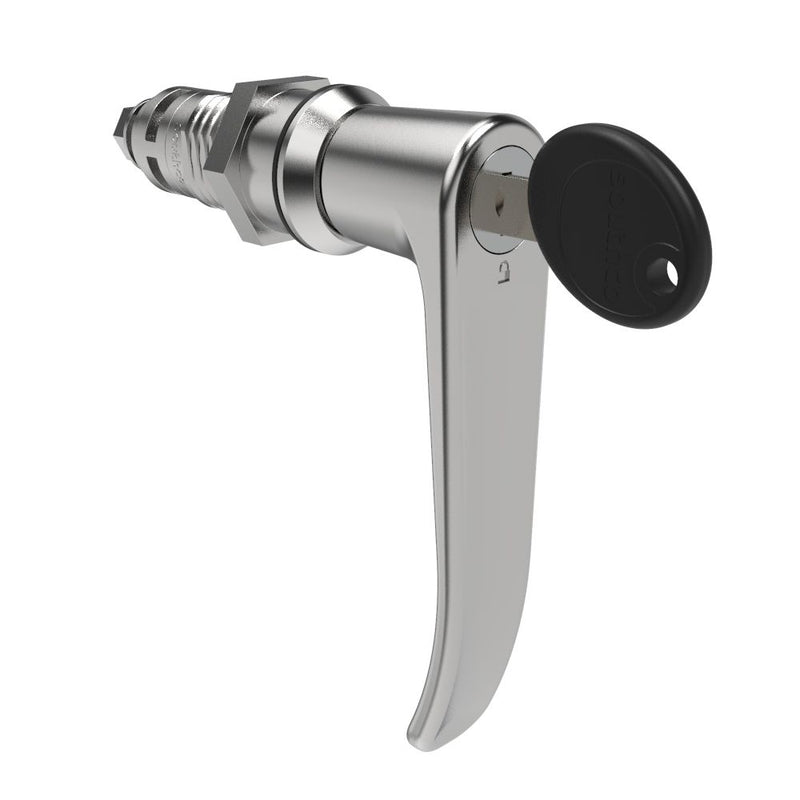 SOUTHCO Quarter-Turn Cam Latch, Key Locking (Reversible Key), L-Handle, Without Cam, Sealed, Zinc Alloy, Chrome Plated, Bright [E5-9A-722-UU3-13]