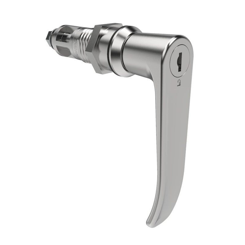 SOUTHCO Quarter-Turn Cam Latch, Key Locking (Reversible Key), L-Handle, Without Cam, Sealed, Zinc Alloy, Chrome Plated, Bright [E5-9A-722-UU4-10]