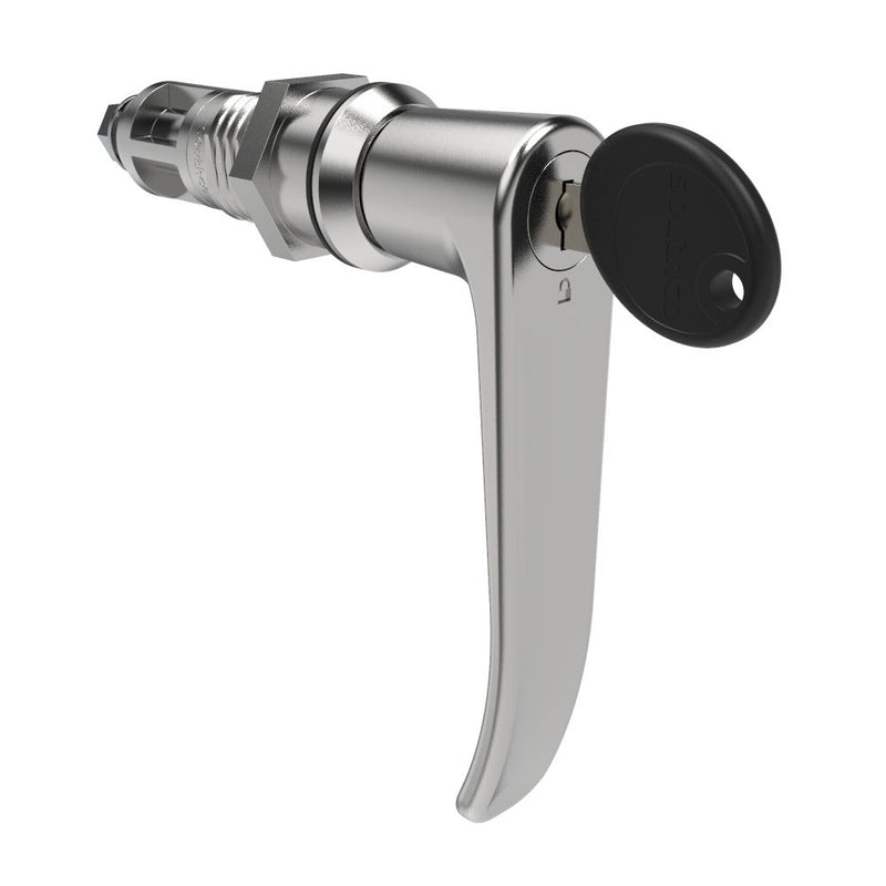 SOUTHCO Quarter-Turn Cam Latch, Key Locking (Reversible Key), L-Handle, Without Cam, Sealed, Zinc Alloy, Chrome Plated, Bright [E5-9A-722-UU4-13]