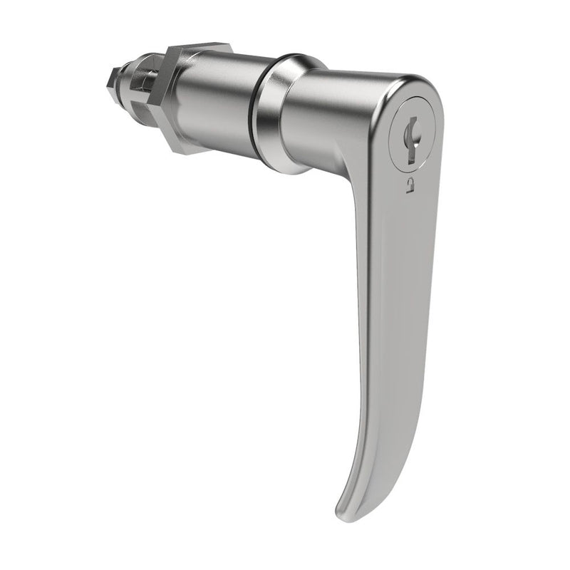 SOUTHCO Quarter-Turn Cam Latch, Key Locking (Reversible Key), L-Handle, Without Cam, Sealed, Zinc Alloy, Chrome Plated, Bright [E5-9A-722-UU5-10]