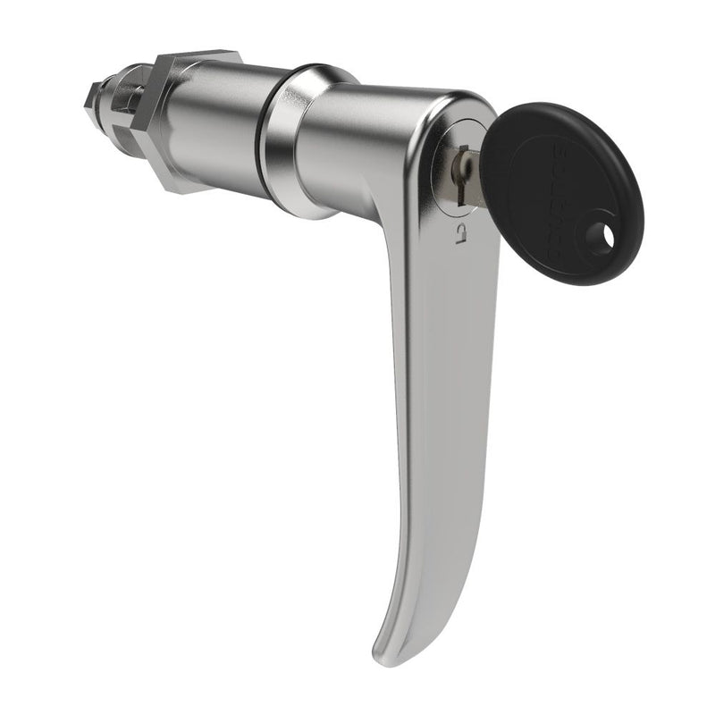 SOUTHCO Quarter-Turn Cam Latch, Key Locking (Reversible Key), L-Handle, Without Cam, Sealed, Zinc Alloy, Chrome Plated, Bright [E5-9A-722-UU5-13]