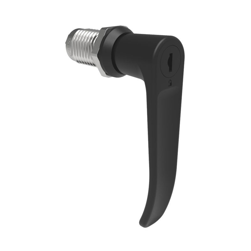 SOUTHCO Quarter-Turn Cam Latch, Key Locking (Reversible Key), L-Handle, Without Cam, Sealed, Zinc Alloy, Powder Coat, Black [E5-9A-725-UU1-10]