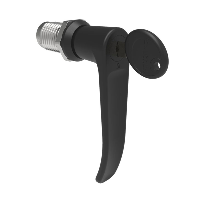 SOUTHCO Quarter-Turn Cam Latch, Key Locking (Reversible Key), L-Handle, Without Cam, Sealed, Zinc Alloy, Powder Coat, Black [E5-9A-725-UU1-13]