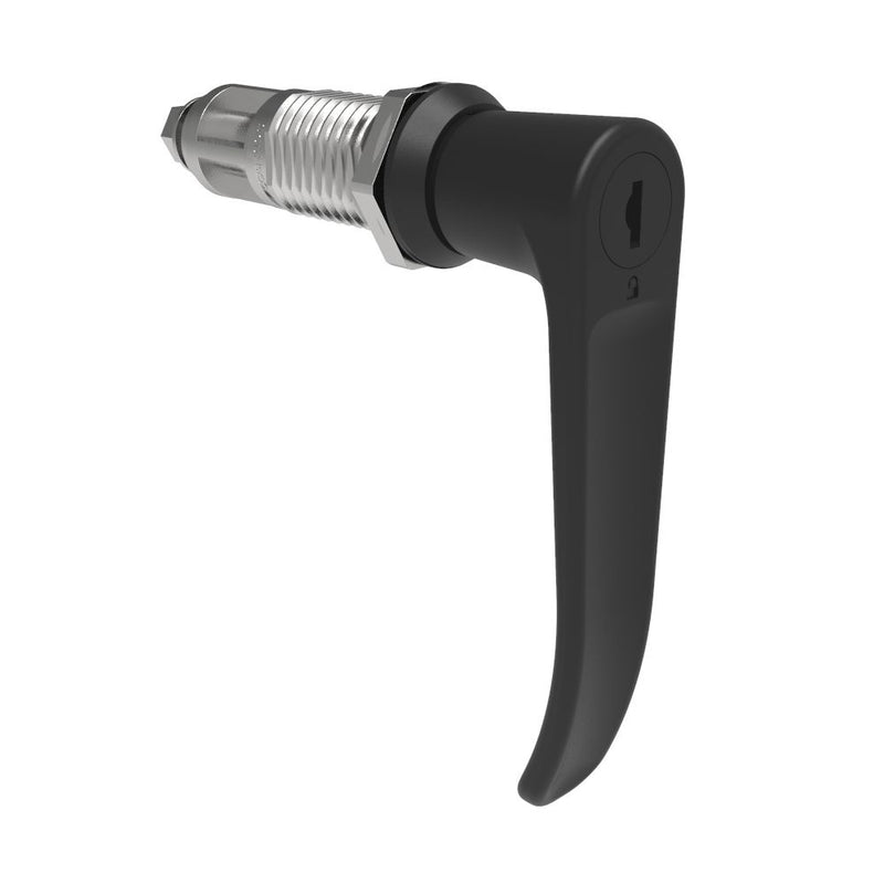 SOUTHCO Quarter-Turn Cam Latch, Key Locking (Reversible Key), L-Handle, Without Cam, Sealed, Zinc Alloy, Powder Coat, Black [E5-9A-725-UU2-10]