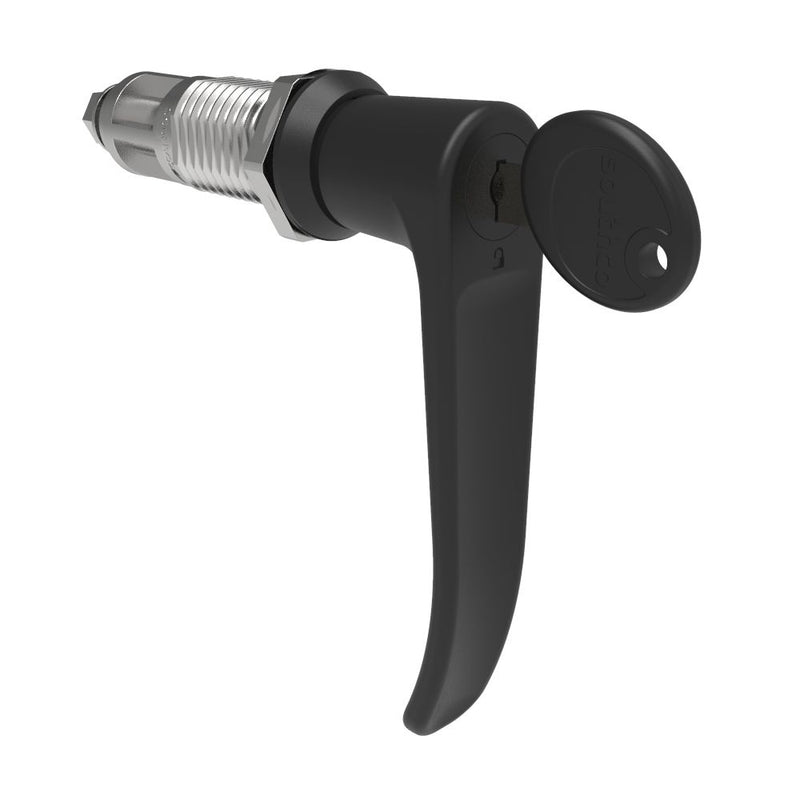 SOUTHCO Quarter-Turn Cam Latch, Key Locking (Reversible Key), L-Handle, Without Cam, Sealed, Zinc Alloy, Powder Coat, Black [E5-9A-725-UU2-13]