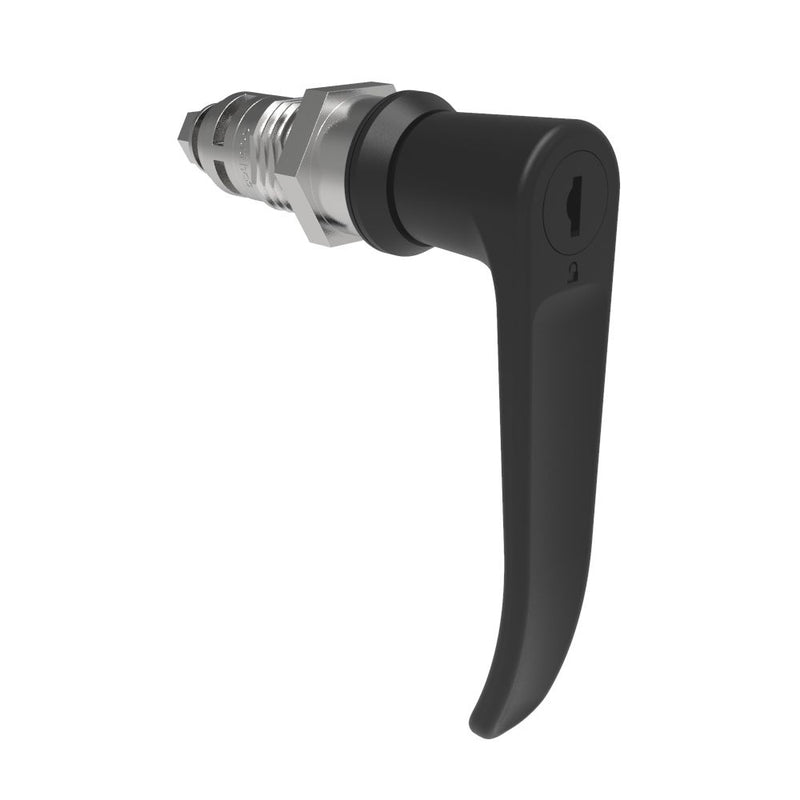 SOUTHCO Quarter-Turn Cam Latch, Key Locking (Reversible Key), L-Handle, Without Cam, Sealed, Zinc Alloy, Powder Coat, Black [E5-9A-725-UU3-10]