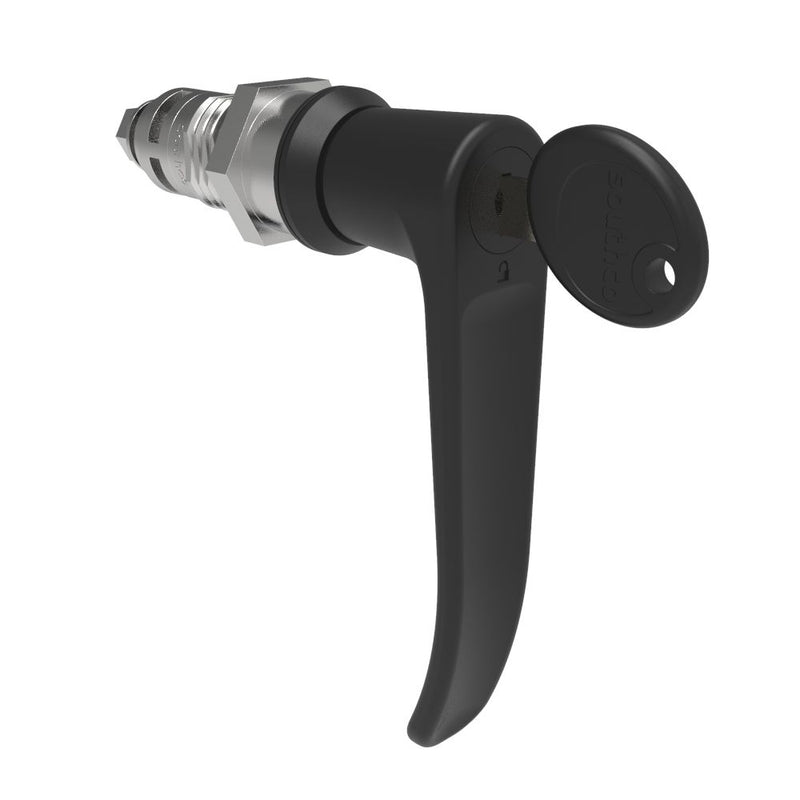 SOUTHCO Quarter-Turn Cam Latch, Key Locking (Reversible Key), L-Handle, Without Cam, Sealed, Zinc Alloy, Powder Coat, Black [E5-9A-725-UU3-13]