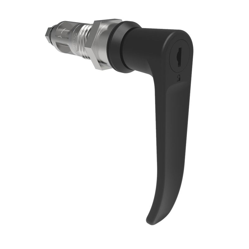 SOUTHCO Quarter-Turn Cam Latch, Key Locking (Reversible Key), L-Handle, Without Cam, Sealed, Zinc Alloy, Powder Coat, Black [E5-9A-725-UU4-10]
