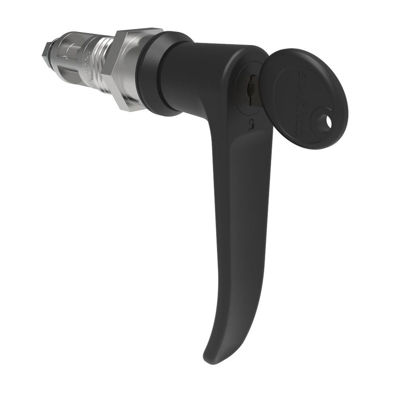 SOUTHCO Quarter-Turn Cam Latch, Key Locking (Reversible Key), L-Handle, Without Cam, Sealed, Zinc Alloy, Powder Coat, Black [E5-9A-725-UU4-13]