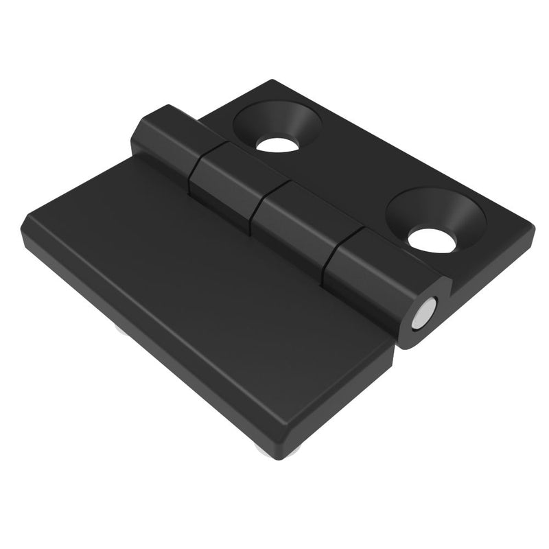 SOUTHCO Surface Mount Hinge, 60 mm size, with Mounting CSK Holes and Stud Mount, Zinc Alloy, Black Powder coated [EH-DHFM-60-6-SH]