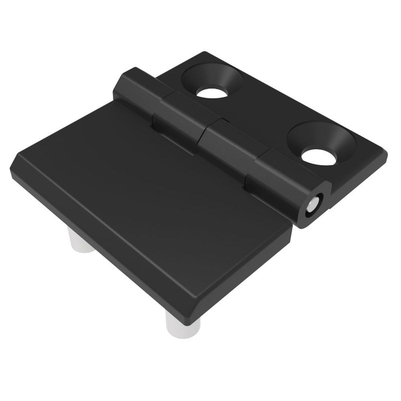 SOUTHCO Surface Mount Hinge, 60 mm size, with Mounting CSK Holes and Stud Mount, Zinc Alloy, Black Powder coated [EH-DHFM-68-SH-S8]
