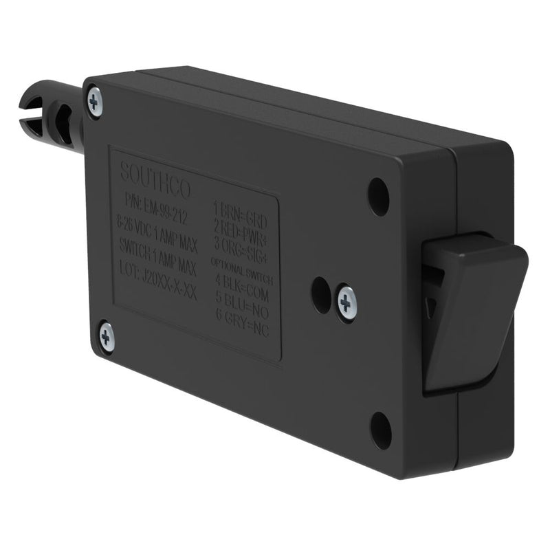 SOUTHCO Miniature Electronic Slide Bolt, Front Mount, Without Microswitch, With Mechanical Override, Plastic, Black [EM-05-11-001]