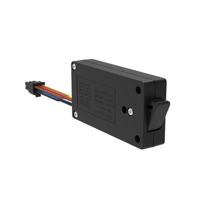 SOUTHCO Miniature Electronic Slide Bolt, Side Mount, With Microswitch, Without Mechanical Override, Plastic, Black [EM-05-21-110]