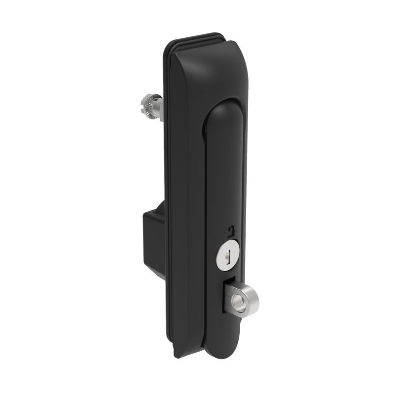 SOUTHCO Swinghandle Latch, Medium Size - 125 mm (4.92 in), With Padlock Hasp, Use with Linear Actuator or as Single Point Latch, CH 333 Key, Sealed, Zinc Alloy, Powder Coated, Black [H3-50-203-150]