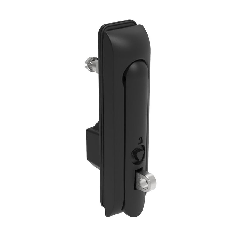 SOUTHCO Swinghandle Latch, Medium Size - 125 mm (4.92 in), With Padlock Hasp, Use with Linear Actuator or as Single Point Latch, 8 mm Triangle, Sealed, Zinc Alloy, Powder Coated, Black [H3-50-247-150]