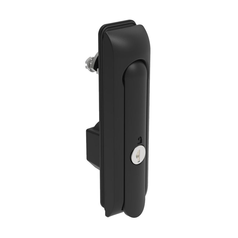 SOUTHCO Swinghandle Latch, Medium Size - 125 mm (4.92 in), Without Padlock Hasp, Use with Linear Actuator, CH 751 Key (2 Keys Included), Sealed, Zinc Alloy, Powder Coated, Black [H3-50-301-150]