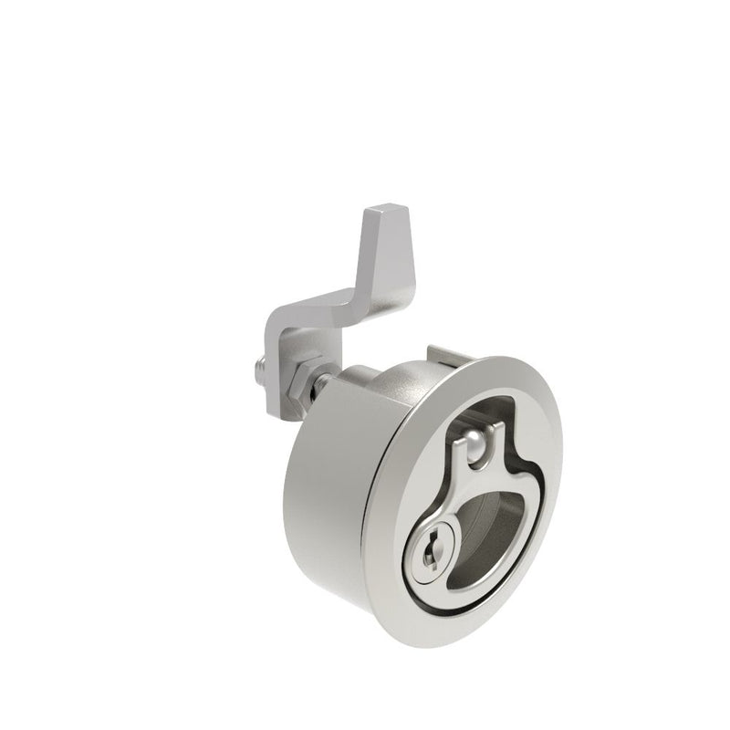 SOUTHCO Compression Latch, Medium Size, Key Locking, 2 - 12mm (.075 - . 475 in) Door thickness, 21 - 28mm or 63 -76mm (.83 - 1.10 in or 2.48 - 3.00 in) Grip, 316 Stainless Steel, Electropolished [M1-20-91-58]