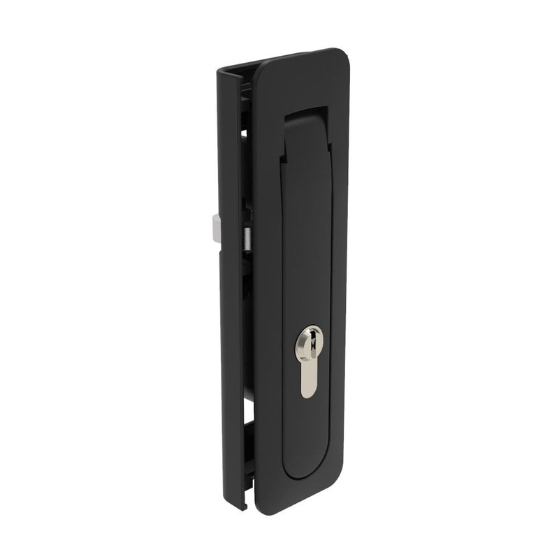 SOUTHCO Multi-Point Compression Latch Actuator, Key Locking, DIN 18254 (Lock supplied), NEMA 4 / IP66 Sealed, 1.5 - 3mm (.06 - .12 in) Door thickness, Zinc alloy, Powder Coated, Black [M3-40-110-10]