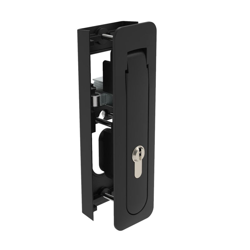 SOUTHCO Multi-Point Compression Latch Actuator, Key Locking, DIN 18254 (Lock supplied), NEMA 4 / IP66 Sealed, 24 - 25.5mm (.94 - 1.00 in) Door thickness, Zinc alloy, Powder Coated, Black [M3-40-110-25]