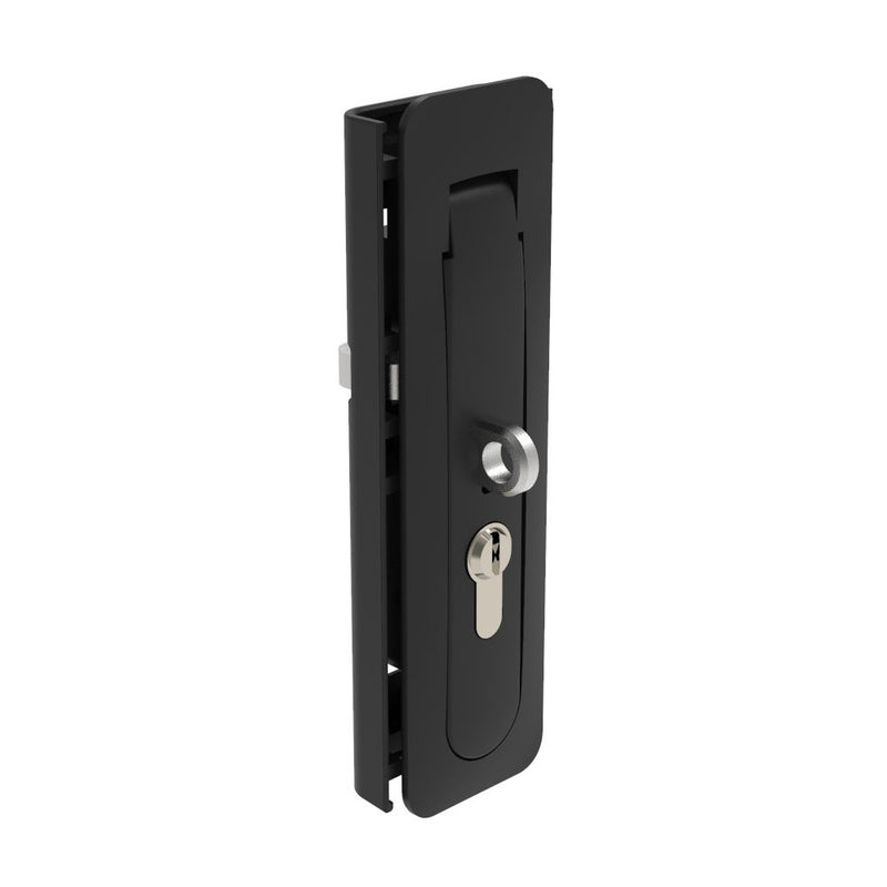SOUTHCO Multi-Point Compression Latch Actuator, Key Locking, with Padlock Hasp, DIN 18254 (Lock supplied), NEMA 4 / IP66 Sealed, 1.5 - 3mm (.06 - .12 in) Door thickness, Zinc alloy, Powder Coated, Black [M3-40-111-10]