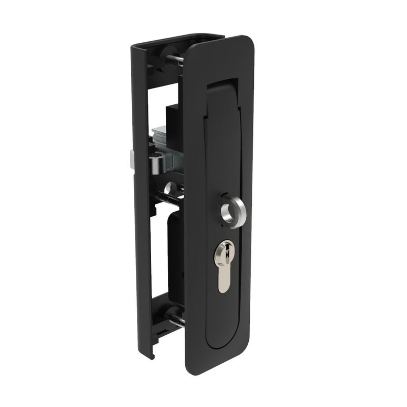 SOUTHCO Multi-Point Compression Latch Actuator, Key Locking, with Padlock Hasp, DIN 18254 (Lock supplied), NEMA 4 / IP66 Sealed, 24 - 25.5mm (.94 - 1.00 in) Door thickness, Zinc alloy, Powder Coated, Black [M3-40-111-25]