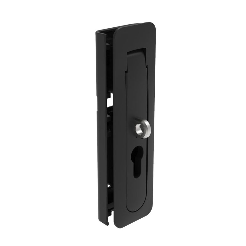 SOUTHCO Multi-Point Compression Latch Actuator, Key Locking, with Padlock Hasp, DIN profile (Lock not supplied), NEMA 4 / IP66 Sealed, 1.5 - 3mm (.06 - .12 in) Door thickness, Zinc alloy, Powder Coated, Black [M3-40-121-10]