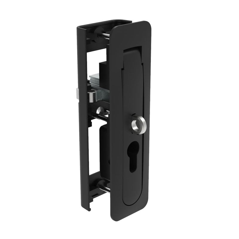 SOUTHCO Multi-Point Compression Latch Actuator, Key Locking, with Padlock Hasp, DIN profile (Lock not supplied), NEMA 4 / IP66 Sealed, 24 - 25.5mm (.94 - 1.00 in) Door thickness, Zinc alloy, Powder Coated, Black [M3-40-121-25]