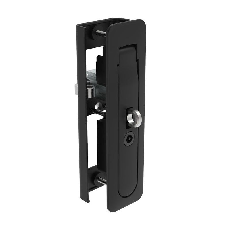 SOUTHCO Multi-Point Compression Latch Actuator, Tool Secured, with Padlock Hasp, Bellcore Electronics Key, NEMA 4 / IP66 Sealed, 24 - 25.5mm (.94 - 1.00 in) Door thickness, Zinc alloy, Powder Coated, Black [M3-40-171-25]