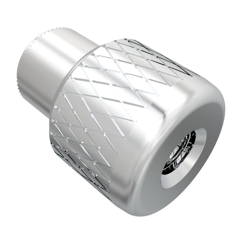 SOUTHCO Captive Nut, M5 X 0.8, Thru Hole, Steel Ferrule, Aluminum Knob, Bright [N7-32-10]