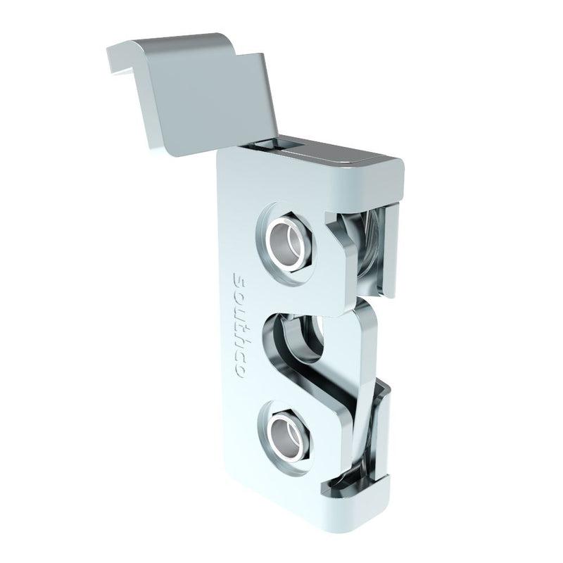 SOUTHCO Rotary Push-to-Close Latch, Micro Size, Two Stage, Direct Trigger, Integrated Bumper, M4 Thread, Steel, Zinc Nickel, Bright [R4-05-42-9A05-77]