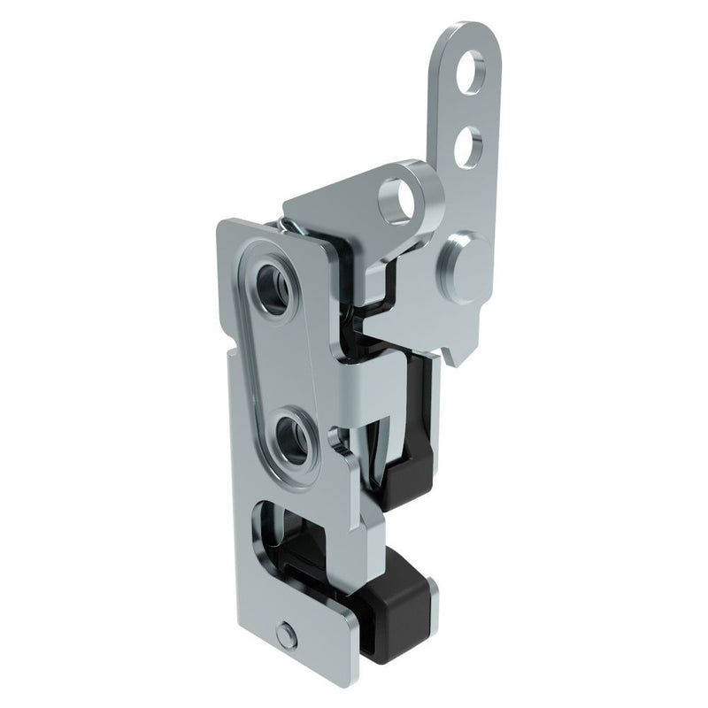 SOUTHCO Rotary Push-to-Close Latch, Small Size, Single Stage, with Integrated Bumper, Dual Trigger, In-line / Top Trigger, M6 Thread, Steel, Zinc Plate, Bright chromate [R4-10-12-805-10]