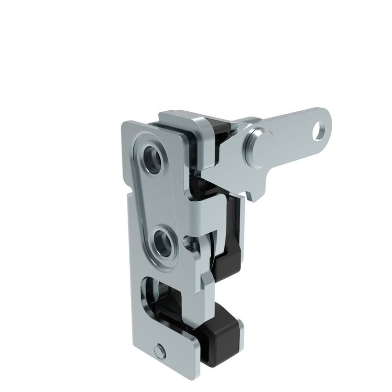 SOUTHCO Rotary Push-to-Close Latch, Small Size, Two Stage, with Integrated Bumper, Perpendicular Lever, M6 Thread, Steel, Zinc Plate, Bright chromate [R4-10-32-105-10]