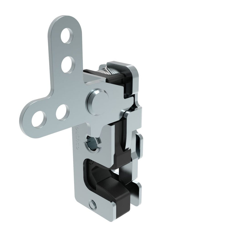 SOUTHCO Rotary Push-to-Close Latch, Small Size, Two Stage, with Integrated Bumper, 2-Point Lever, 7.2 mm Through Hole, Steel, Zinc Plate, Bright chromate [R4-10-40-305-10]