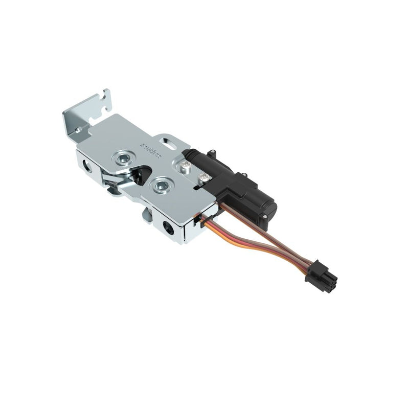SOUTHCO Rotary Push-to-Close Latch, Medium Size, Single Stage with Switch and 12V Actuator, Bottom Trigger, Integrated Cable Mounting Bracket (for cable with spring), Integrated Bumper, M6 Thread, Steel, Zinc Plate, Bright Chromate [R4-25-220-51B6-10]