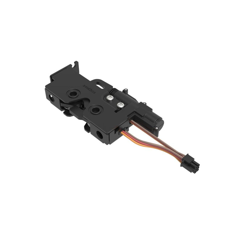 SOUTHCO Rotary Push-to-Close Latch, Medium Size, Single Stage with Switch and 12V Actuator, Bottom Trigger, Integrated Cable Mounting Bracket (for cable without spring), Integrated Bumper, M6 Thread, Steel, Zinc Nickel [R4-25-220-51B7-15]