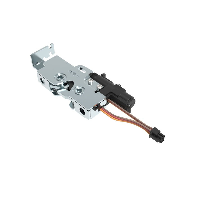SOUTHCO Rotary Push-to-Close Latch, Medium Size, Single Stage, Pull to open with Switch and 12 V Actuator, Bottom Trigger, Integrated Cable Mounting Bracket (for cable with spring), 1/4-20 Thread, Steel, Zinc Plate, Bright Chromate [R4-25-211-51B2-10]