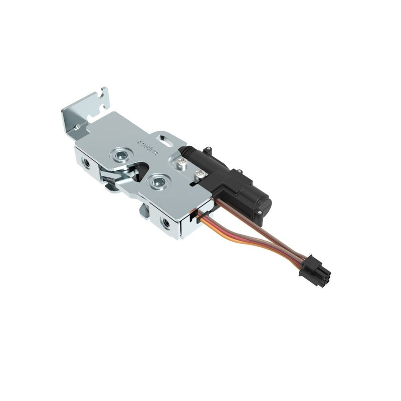 SOUTHCO Rotary Push-to-Close Latch, Medium Size, Single Stage with Switch and 12V Actuator, Bottom Trigger, Integrated Cable Mounting Bracket (for cable with spring), Top Mount, Steel, Zinc Plate, Bright Chromate [R4-25-230-51B2-10]