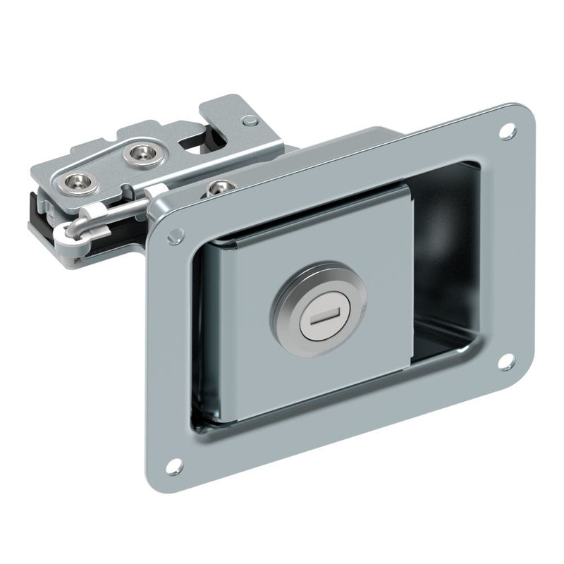 SOUTHCO Rotary Push-to-Close Latch, Paddle Actuated, Two Stage, Key Locking, Rivet Thru Hole, Zinc Plate, Bright chromate [R4-82-852-10]