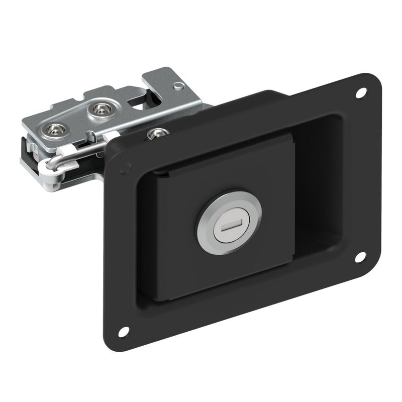 SOUTHCO Rotary Push-to-Close Latch, Paddle Actuated, Single Stage, Key Locking, Rivet Thru Hole, Black Powder Coat [R4-82-612-50]