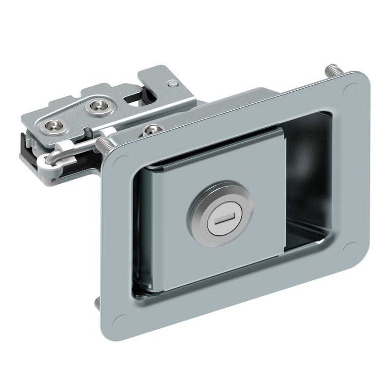 SOUTHCO Rotary Push-to-Close Latch, Paddle Actuated, Single Stage, Key Locking, Press-in Studs, Zinc Plate, Bright chromate [R4-82-614-10]