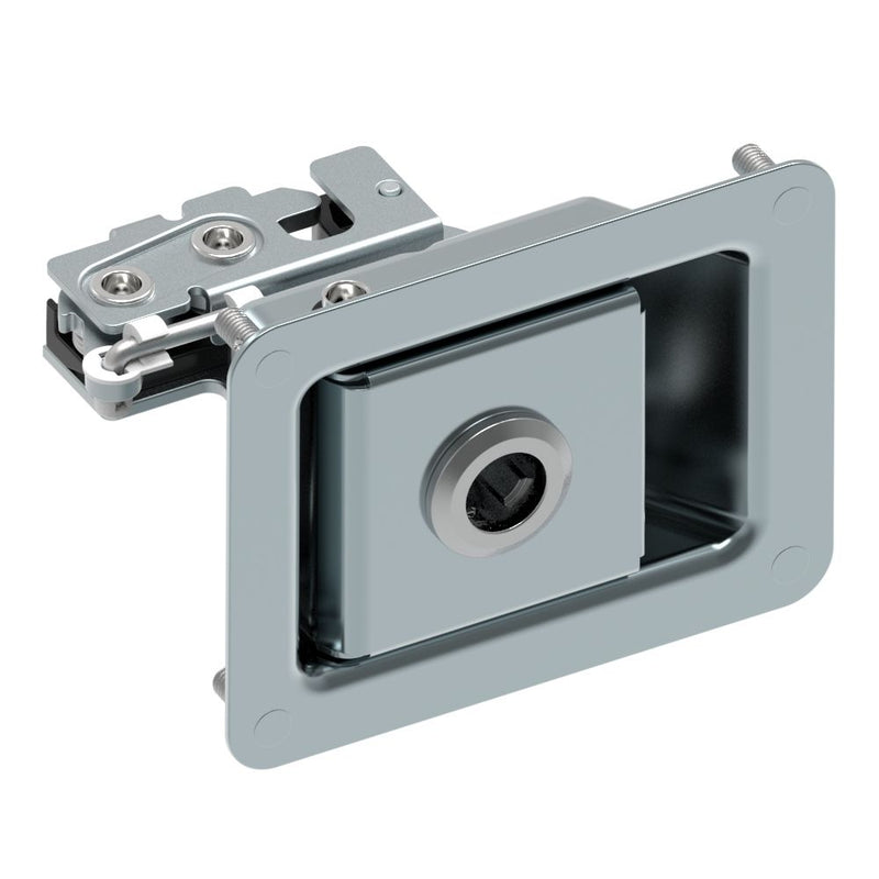 SOUTHCO Rotary Push-to-Close Latch, Paddle Actuated, Two Stage, No Lock Plug, Press-in Studs, Zinc Plate, Bright chromate [R4-82-894-10]
