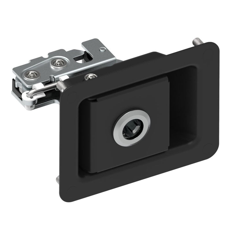 SOUTHCO Rotary Push-to-Close Latch, Paddle Actuated, Single Stage, Key Locking, Press-in Studs, Black Powder Coat [R4-82-694-50]