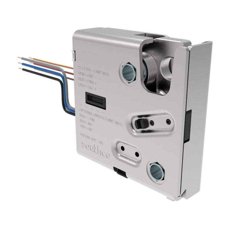 SOUTHCO Electronic Rotary Push-to-Close Latch, Delayed Relock, Rear Trigger, With Cam Switch, No Connector, Thru Hole, Steel Housing, Nickel Plated [R4-EM-R73-162]